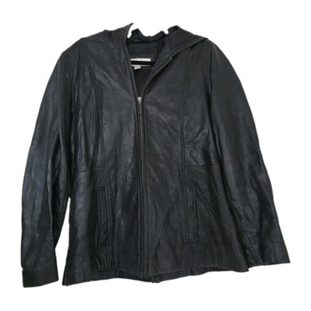 Vtg Liz Claiborne Leather Jacket Womens M Black Classic Biker Boho Pockets 90s